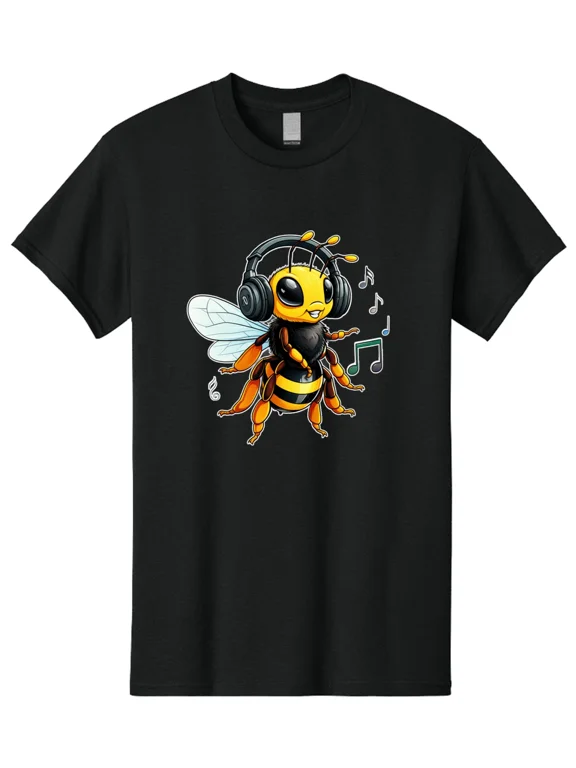 Bee-With-Headphones-7 Mens Graphic Tee, 100% Cotton, Casual Summer Wear
