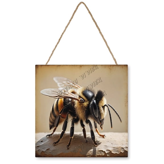 Bee Wooden Hanging Signs For Home Decor 12"x12" Square Rustic Wall Hanging Plaque Sign Bee Wooden Wall Signs for Office Bedroom Living Room Housewarming Gift