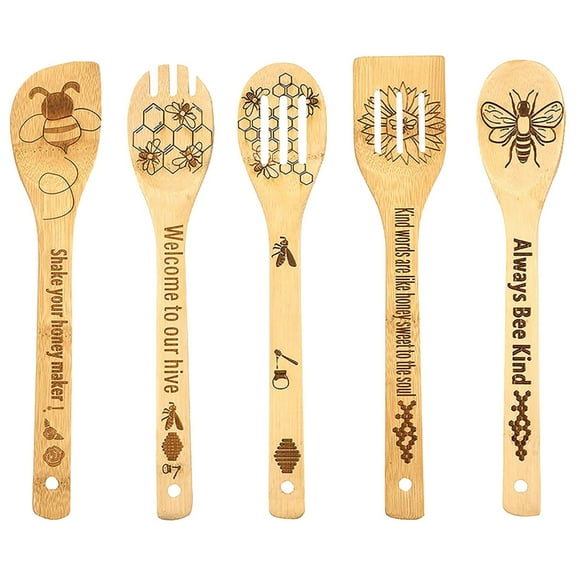 Bee Wooden Spoons Spatula Set Bee Themed Cooking Utensils Non Stick Carve Spoons Burned Cookware Kitchen Gadget Kit Housewarming Gift Chef Present Funny Kitchen Decor