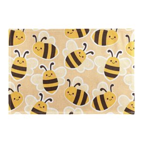 Bee Yellow Placemat 18x12in Reversible Rustic Linen Texture Dining Table Mat