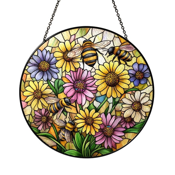 Bee and Bloom Window Suncatcher – Stained Glass Style Decor