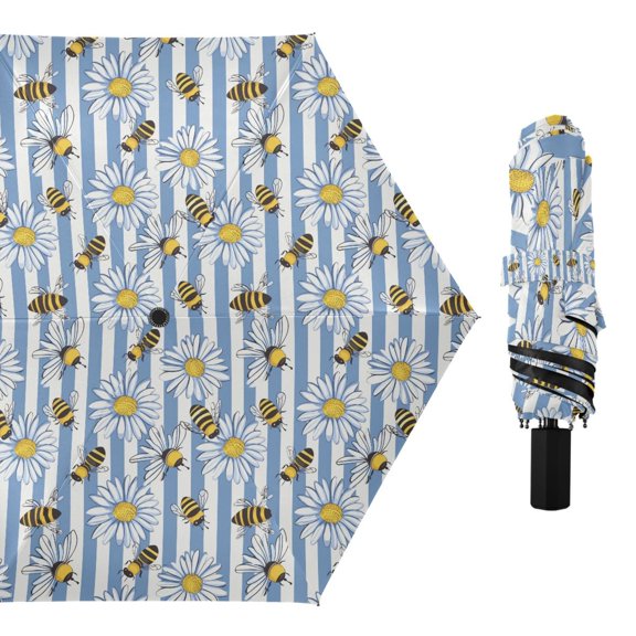 Bee and Daisy Compact Sun Umbrella Windproof Travel Umbrellas for Rain Strong Portable UV Protection