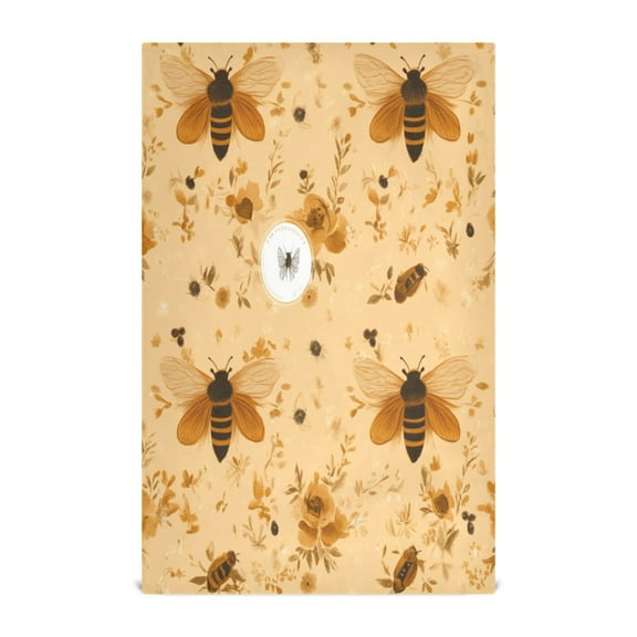 Bee and Floral Pattern Decorative Waffle Towel Kitchen Dishcloth 28x18in Multi-Use Tea Towel
