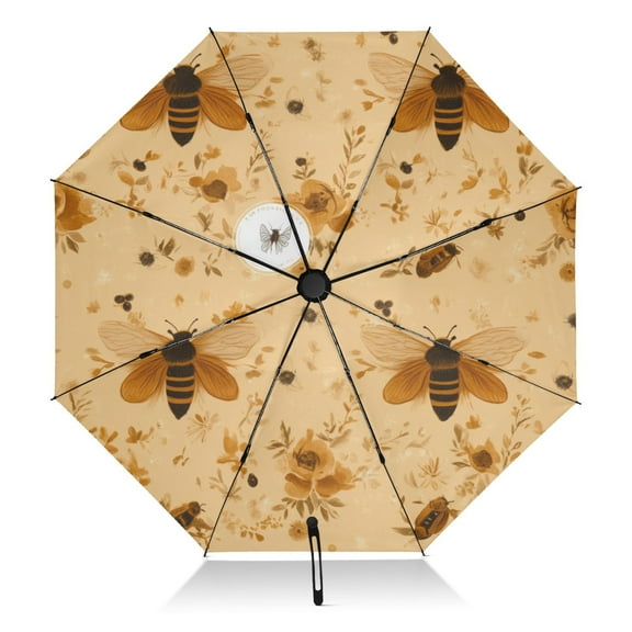 Bee and Floral Pattern Extra Large Automatic Umbrella, UV Protection, Waterproof, Auto Open and Close