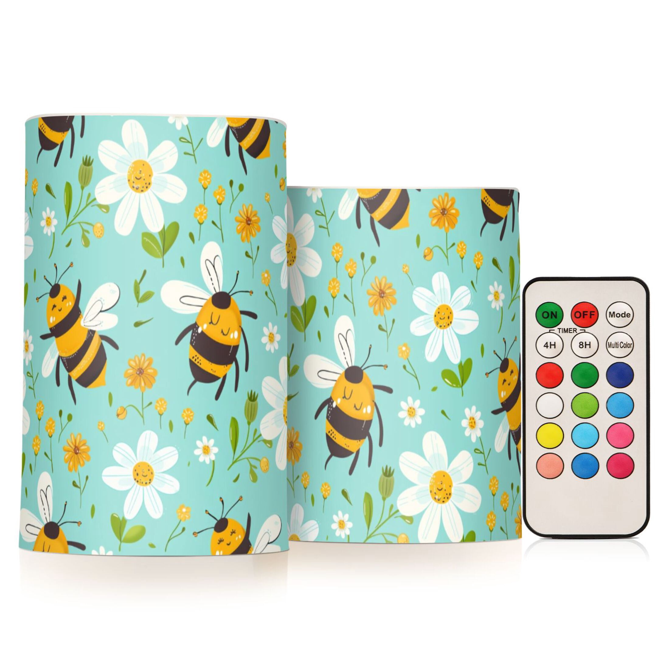 Bee and Flowers Pattern Flameless LED Candle Set with Remote, Battery ...