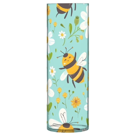 Bee and Flowers Pattern Vase Flower Vase Clear Unbreakable Plastic Tall Decorative 11.8in