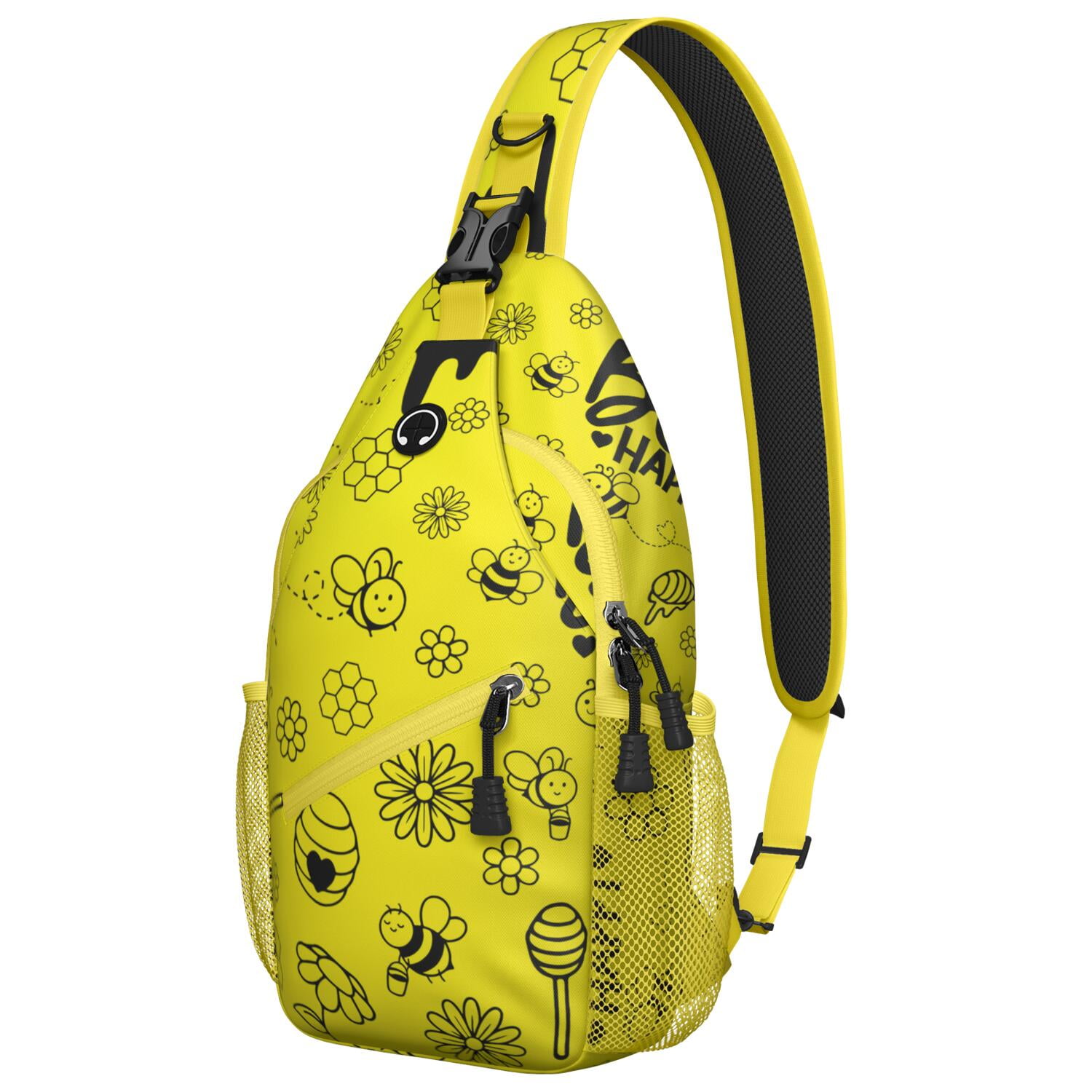 Bee and Hive Print Sling Backpack, Cute Cartoon Bumble Bee Pattern ...