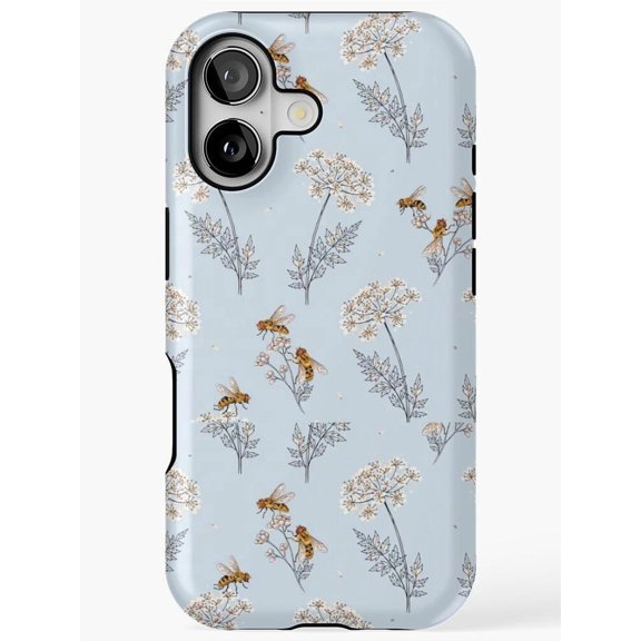 Bee and Wildflower Tough Phone Case for Apple iPhone, Light Blue, Polycarbonate and TPU