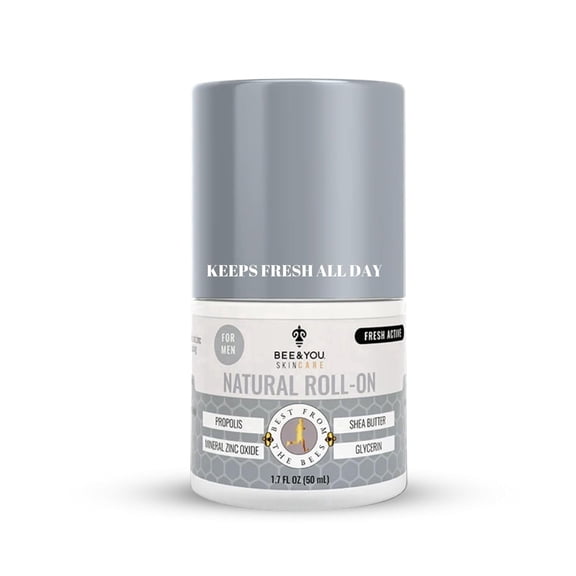 Bee and You Deodorant for Men, Roll On, Propolis, Shea Butter, Mineral Zinc, Fresh Scent, Light, Fresh Cooling
