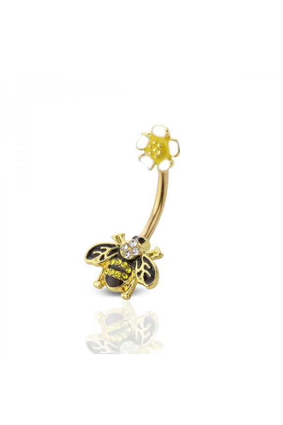 Bee belly ring with sunflower design naval 14 Gauge Surgical steel ion plated