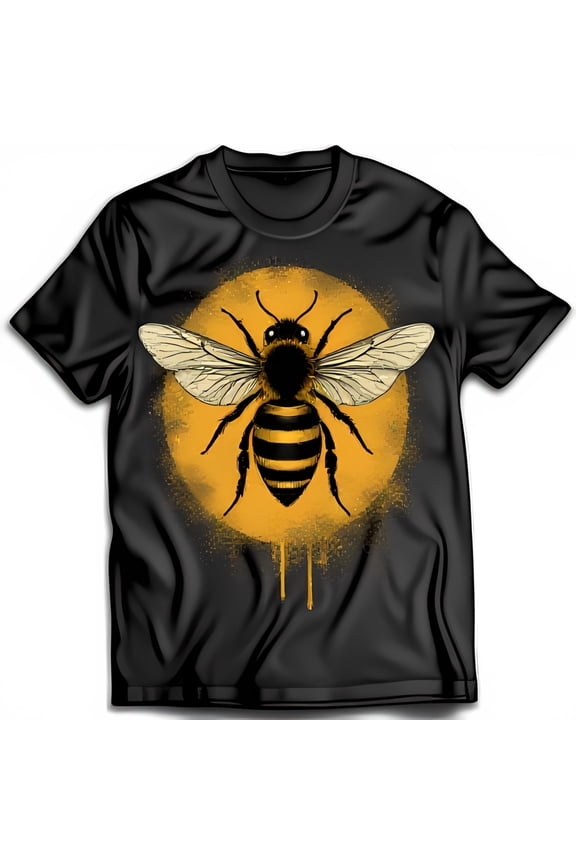 Bee in Yellow Sun Graphic Black T-Shirt Bee Illustration