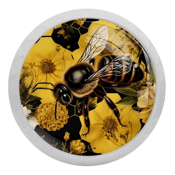 Bee on Honeycomb Crystal Glass Drawer Knob Pull Ergonomic 30mm Circle Glowing Furniture Cabinet Handle for Kitchen Dresser Cupboard Wardrobe