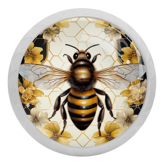 Bee on Honeycomb Glow in The Dark Crystal Glass Cabinet Knobs 4 Pcs Drawer Handles for Kitchen Cabinets Dresser Cupboard Wardrobe