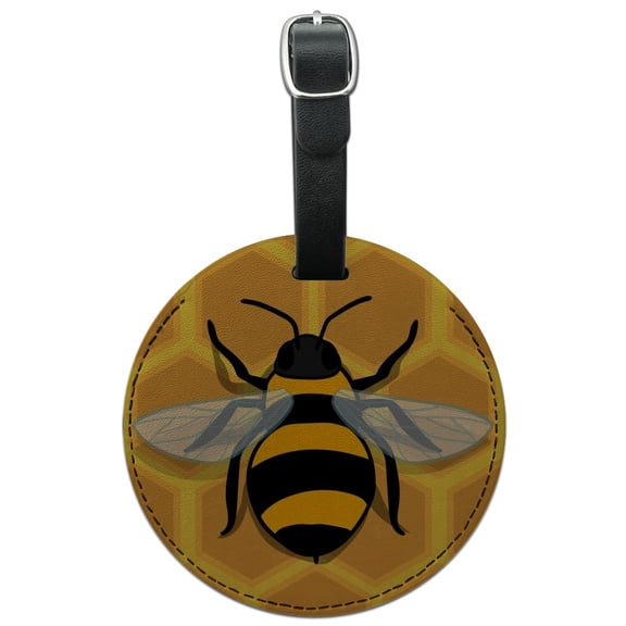 Bee on Honeycomb Round Leather Luggage Card Suitcase Carry-On ID Tag