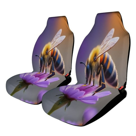 Bee on Purple Flower Car Seat Cover Set Auto Front Bucket Cushion Protect Accessories 2 Piece