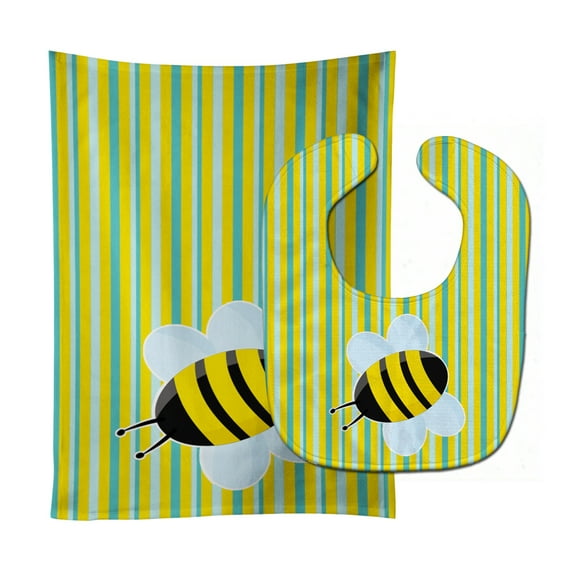 Bee on Stripes Baby Bib and Burp Cloth