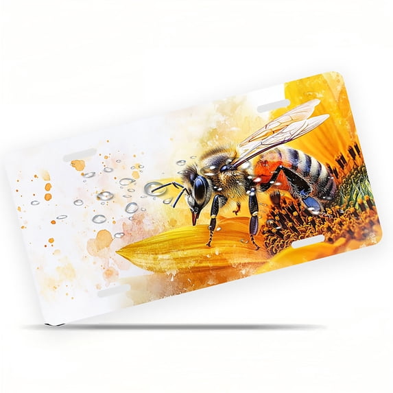 Bee on Sunflower Funny Personalized License Plate Rust-proof Stainless Steel Metal License Plate Suitable For Men And Women 12.2" x 6.2"