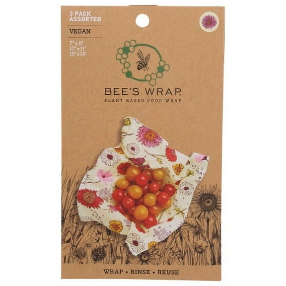 Bee's Wrap Beeswax Wraps 3 Pack, Meadow Magic Print - Plastic-Free Food Storage