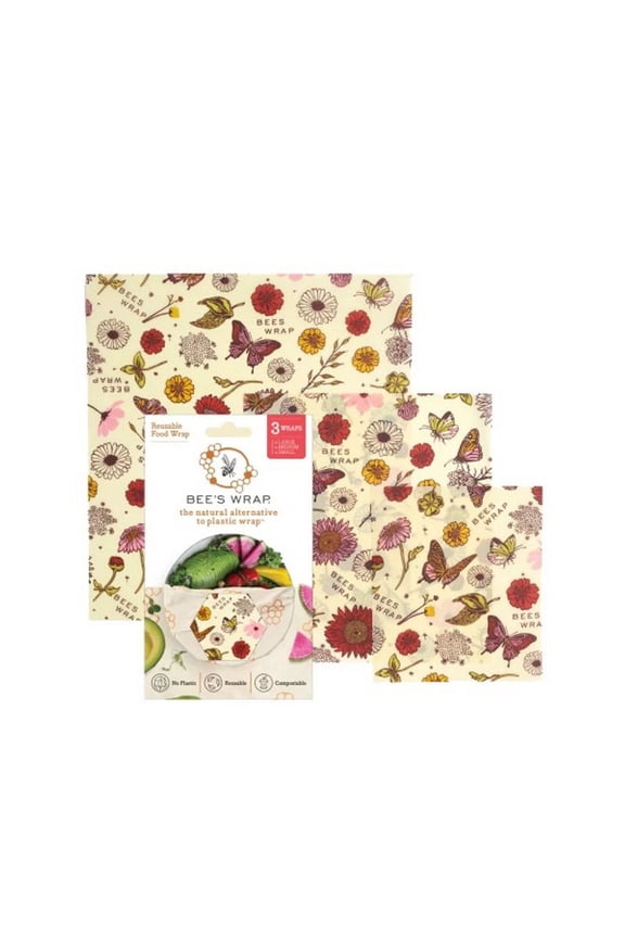 Meadow Magic Organic Cotton Beeswax Wraps Assorted Sizes 3-pack