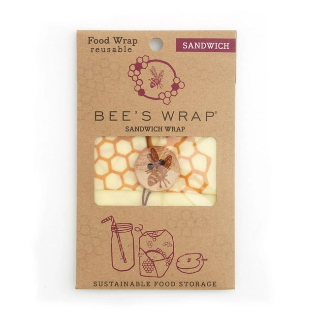 Bee's Wrap Sandwich Beeswax Wrap, Honeycomb Print - Plastic-Free Food Storage