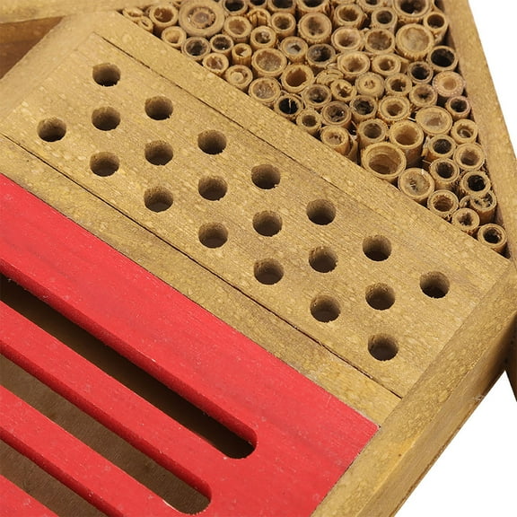 Bee <span Style="background:red"></span> House, Natural Wood Design For Garden Pollinators, Provides Nesting Shelter Options