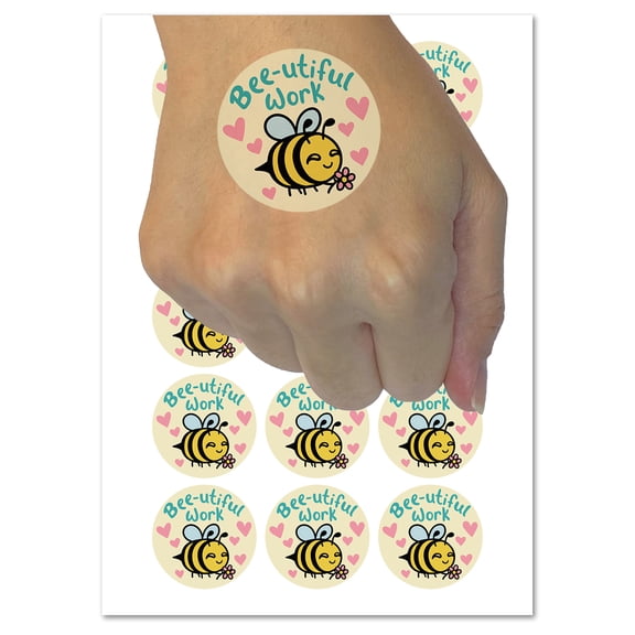 Bee-utiful Beautiful Work Teacher Student Water Resistant Temporary Tattoo Set Fake Body Art Collection - 15 2" Tattoos (1 Sheet)