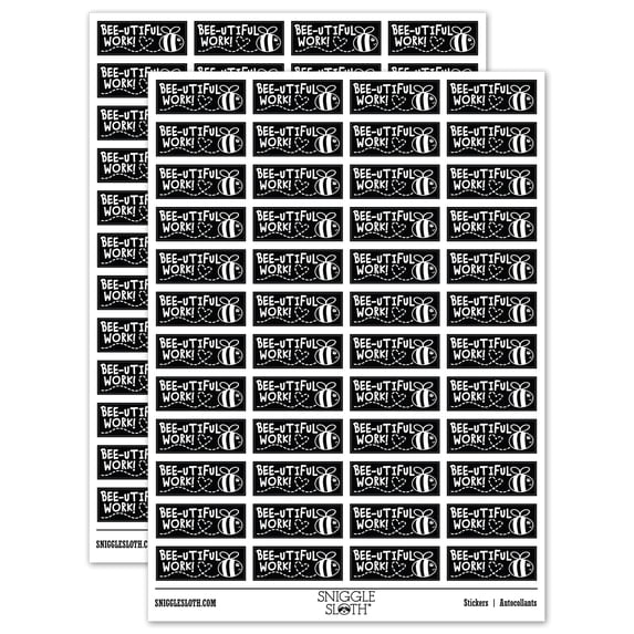 Bee-utiful Work Beautiful Bee Teacher Student School Sticker Set - Black - Gloss Finish - 1.25" Mini