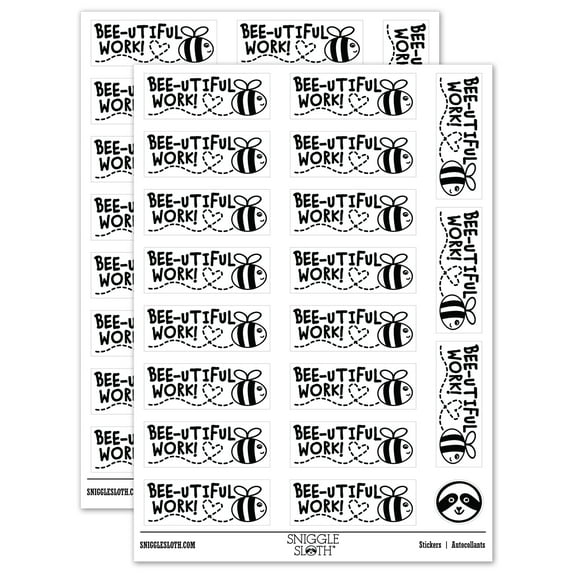 Bee-utiful Work Beautiful Bee Teacher Student School Sticker Set - White - Gloss Finish - 2.00" Large
