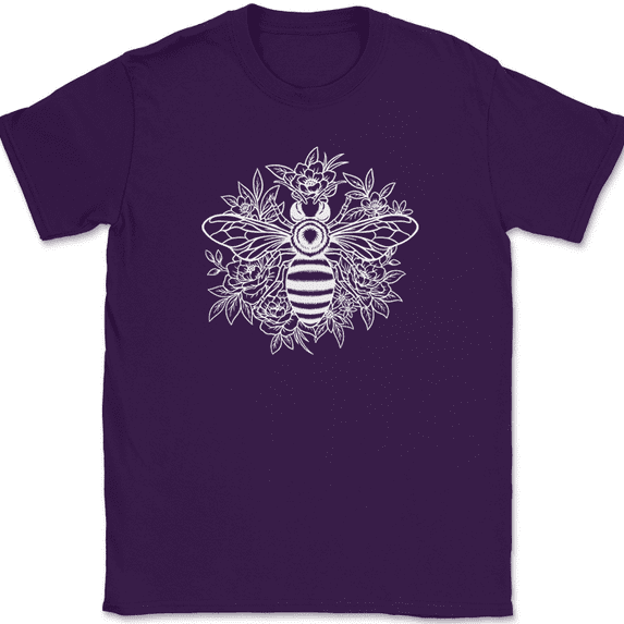 Bee with Flowers T-Shirt Trippy Honey Hive Pattern Graphic Funny Gift Tee - Purple, 3XL