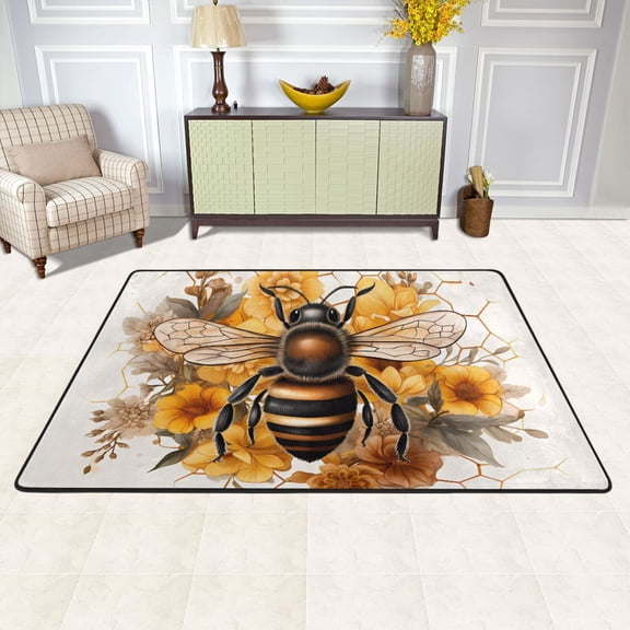 Bee with Honey Area Floor Mats Soft Large Nursery Rugs Non-Slip Foam Carpets Living Room Doormat for Bedroom Dinning Decor 36" x 24"