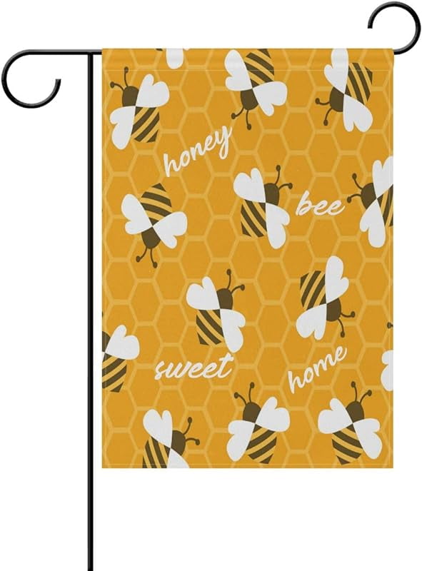 Bee with Honey Garden Flag Small Yard Flag Double Sided Polyester Fiber Welcome House Flag Banner for Outdoor Patio Lawn Garden Home Decor