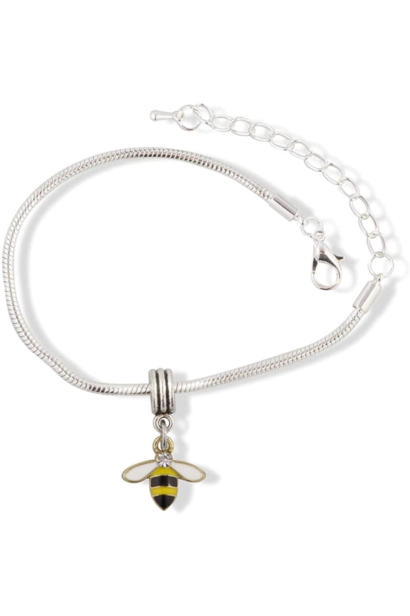 Bee with Yellow and Black Rear White Wings and Rhinestone Head on Gold Charm Bracelet