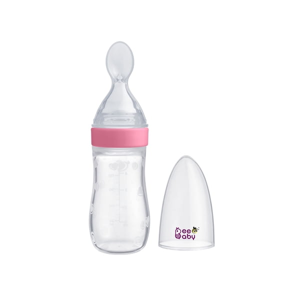 BeeBaby Silicone Squeeze Feeder with Plastic Spoon, Pink
