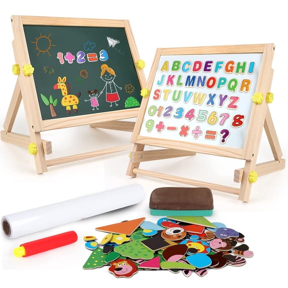Ealing Wooden Tabletop Easel Art Center, with Magnetic Whiteboard, Chalkboard , Tabletop Drawing Board for Kids with Magnetic Letters Numbers and Other Accessories