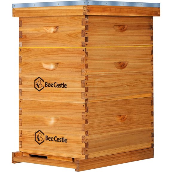 10 Frame Langstroth Bee Hive Coated with Beeswax Includes Beehive Frames and Waxed Foundations, 2 Deep Boxes & 1 Medium Box