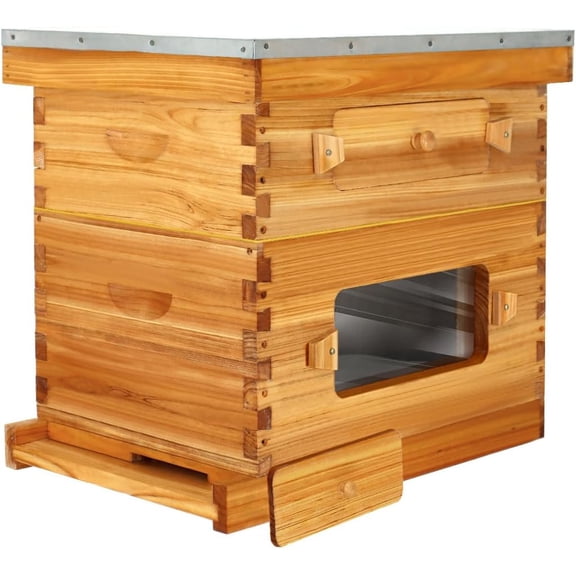 BeeCastle 8 Frame Langstroth Beehive, Beeswaxed Coated Starter Kit with Beehive Frames and Waxed Foundations (1 Deep Box & 1 Medium Super)