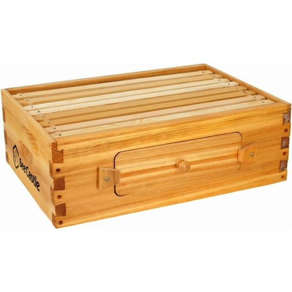 BeeCastle 8 Frame Medium Bee Hive Box, Langstroth Beehive Box Beeswaxed Coated Complete Medium Honey Bee Hive Bee Box with Beehive Frames and Beeswaxed Foundations (Unassembled)
