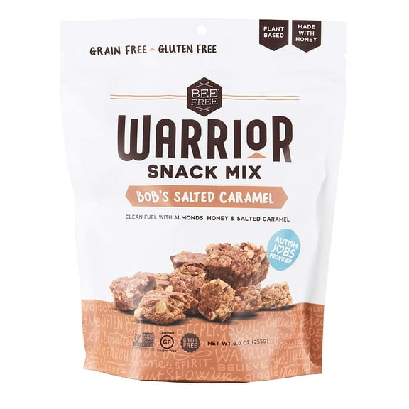 BeeFree Warrior Mix Gluten Free Granola - Chunky Granola Bites | Paleo, Low Carb, Grain Free, Preservative Free, Oat Free | Low Calorie Snacks | Bob's Salted Caramel, 9 Ounce Bag