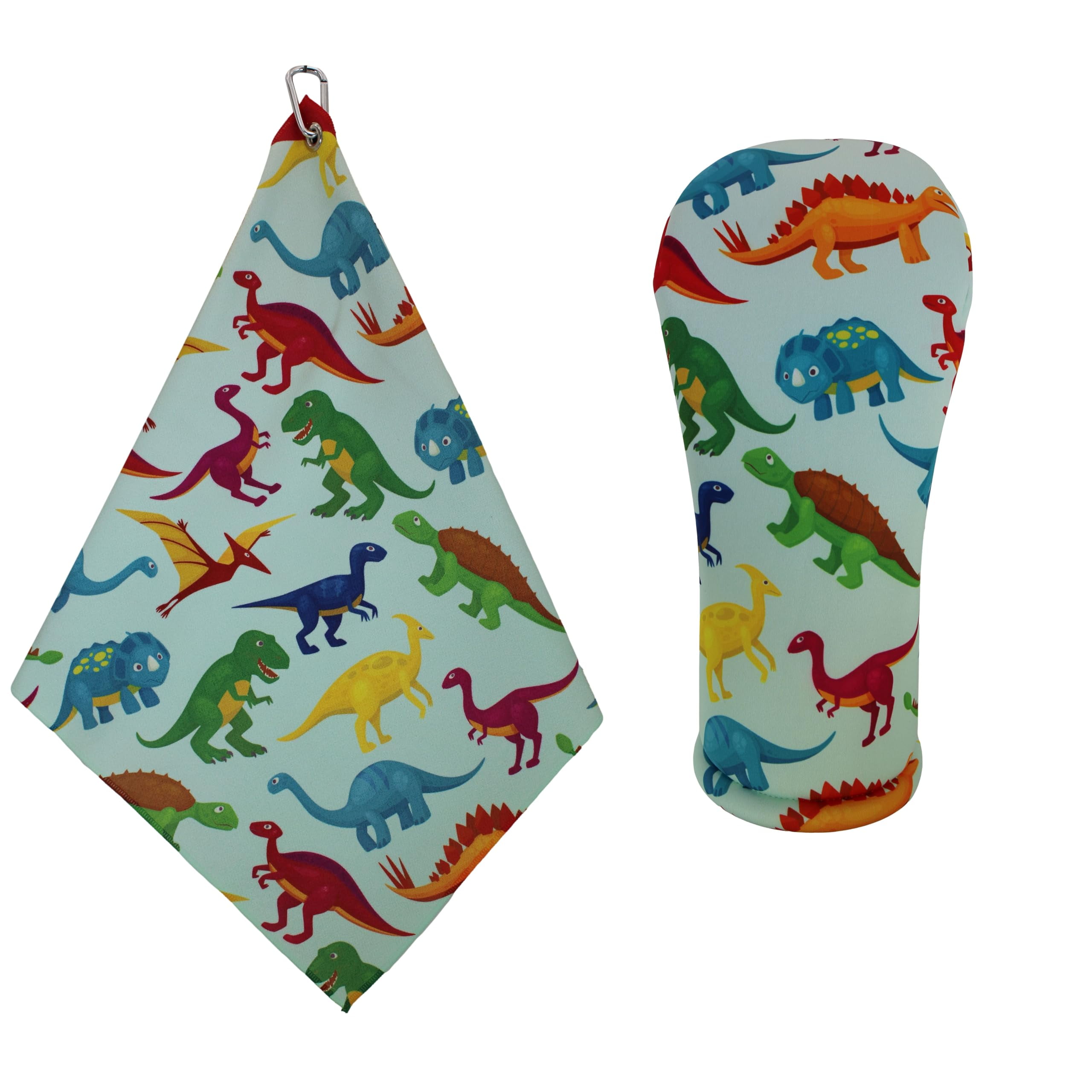 BeeJo's Sports Dino Delight Golf Gift Duo: Driver Headcover & Coordinated Microfiber Towel Set with Carabiner - Artisan Crafted in the USA, Premium Accessories for Golf Enthusiasts