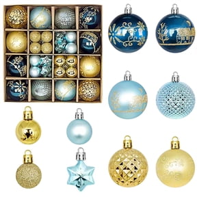 BeePrincess 44 Piece Christmas Ornament Set, Christmas Ball, Blue and Gold, Christmas Tree Decorations