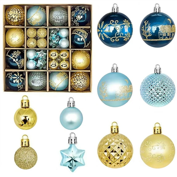 BeePrincess 44 Piece Christmas Ornament Set, Christmas Ball, Blue and Gold, Christmas Tree Decorations