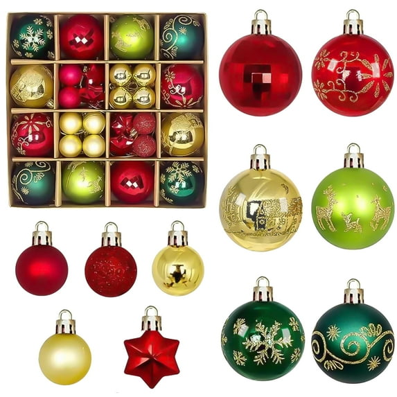 BeePrincess 44 Piece Christmas Ornament Set, Christmas Ball, Red, Gold, and Green, Christmas Tree Decorations