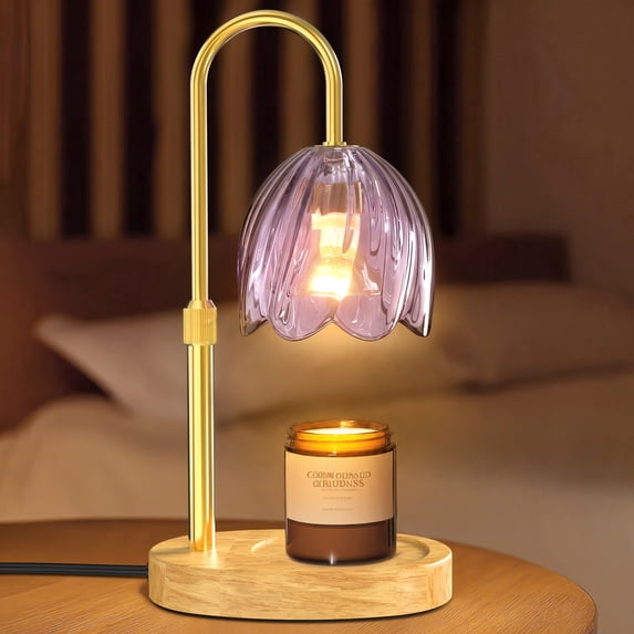 BEEPRINCESS Candle Warmer Lamp, 2/4/8H Timer, Dimmable, Adjustable Height, Purple Glass Shade, 2 Bulbs