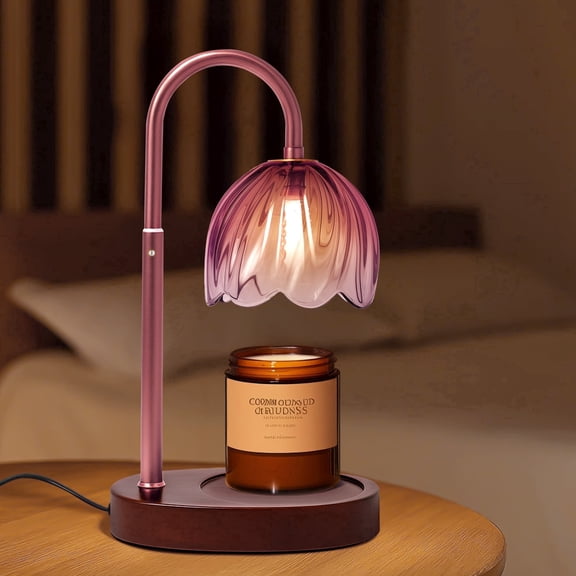 BEEPRINCESS Candle Warmer Lamp with Timer and Dimmable Light, Adjustable Height Jar Candle Warmer, Rose Gold Glass Shade, 2 Bulbs