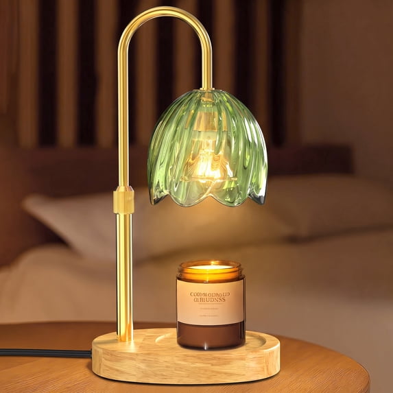 BEEPRINCESS Candle Warmer Lamp, 2/4/8H Timer, Dimmable, Adjustable Height, Green Glass Shade, 2 Bulbs