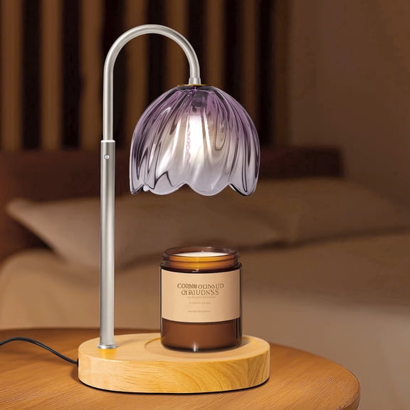 BEEPRINCESS Candle Warmer Lamp with Timer and Dimmable Light, Adjustable Height Jar Candle Warmer, Purple Glass Shade, 2 Bulbs