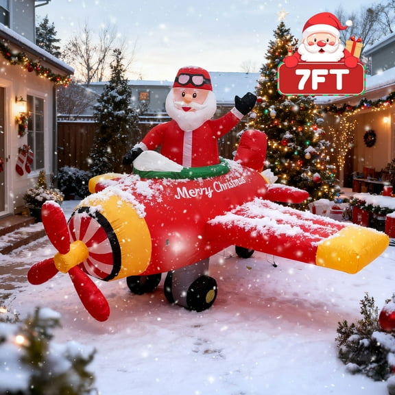 BeePrincess 7ft Santa Helicopter Christmas Inflatable  Light-Up Flying Santa Claus, Outdoor Christmas Yard Decoration for Lawn, Garden, Party