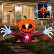 BeePrincess 5 FT Halloween Inflatable Pumpkin Ghost   Outdoor LED Blow-Up Decoration with Giant Arms, Light-Up Eyes, Waterproof Yard Decor for Lawn and Garden