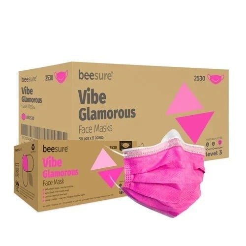 BeeSure VIBE ASTM Level 3 Protection Glamorous Pink Earloop Face Masks (50EA)