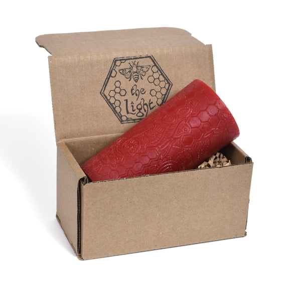BeeTheLight Beeswax Pillar Candle - 100% Pure Bees Wax - Choose Your Size and Color - 72 Hour Burn Time - Fits 3x6 Holder - Unscented - Natural Light Honey Scent (Red Blossom, Large)